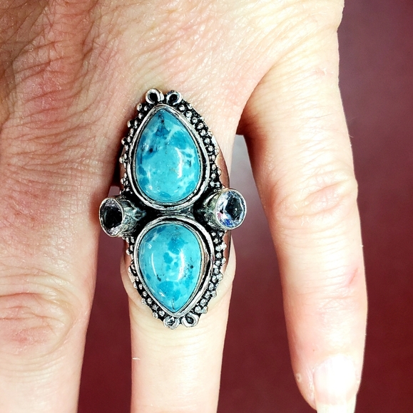 New Huge Mosaic Jasper & Iolite 925 Silver Statement Ring. - Picture 9 of 12